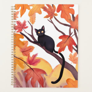 Black Cat in a Tree   Fall Autumn Spooky Cute Planner