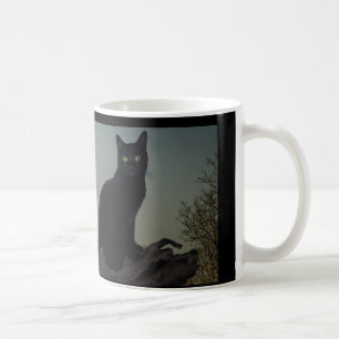 Black Cat in a Tree in Front of a Full Moon Coffee Mug