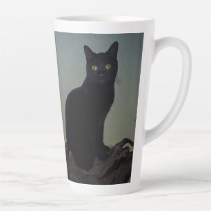 Black Cat in a Tree in Front of a Full Moon Latte Mug