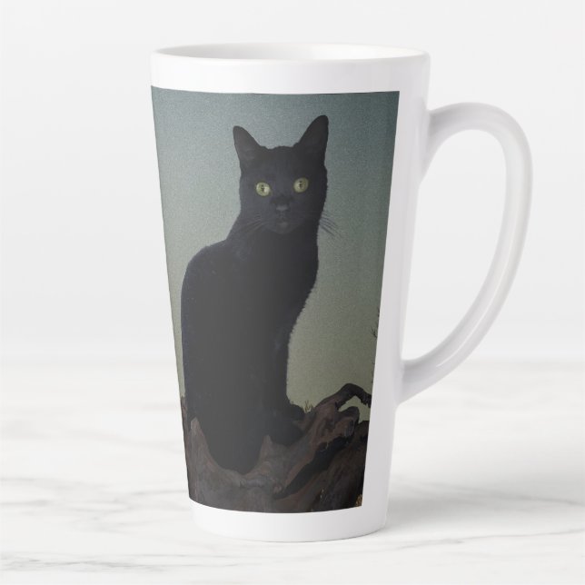 Black Cat in a Tree in Front of a Full Moon Latte Mug (Right)