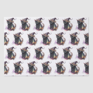Black Cat in a Witch's Hat White Halloween Tissue Paper