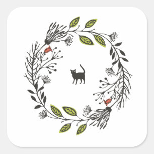 Black Cat in a Wreath Sticker Seal