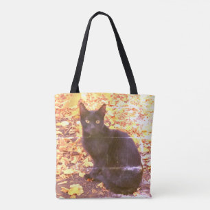 Black Cat in Autumn Photo Tote Bag