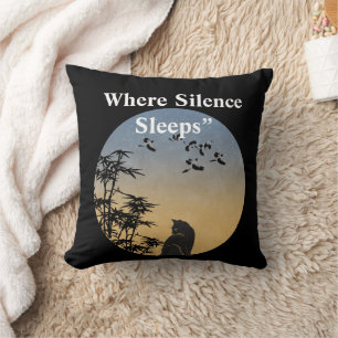 Black Cat in Bamboo Forest Pillow   Japanese Zen A