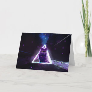 Black cat in blue neon hipster triangle card