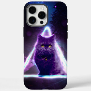Black cat in blue neon hipster triangle iPhone 16 pro max case