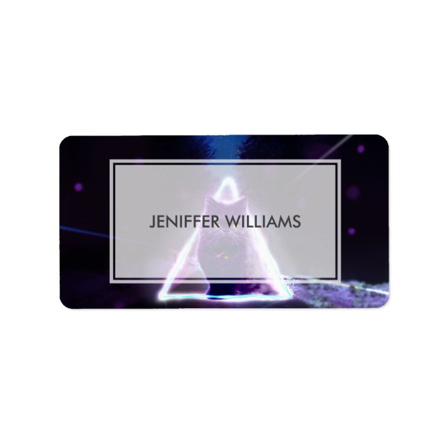 Black cat in blue neon hipster triangle            label (Front)