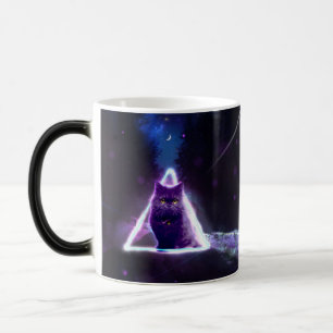 Black cat in blue neon hipster triangle            magic mug