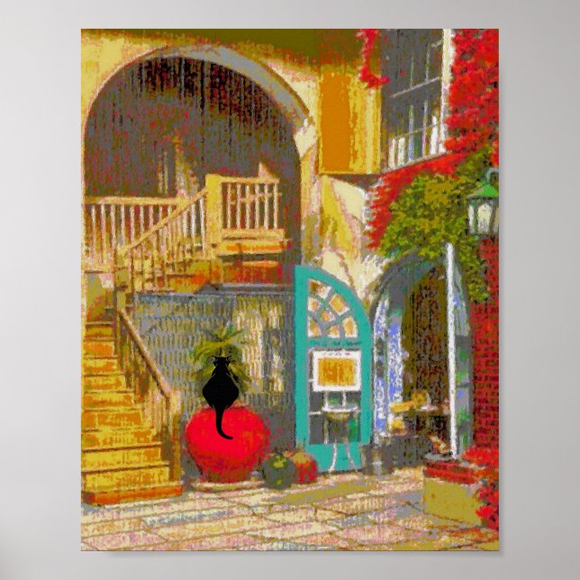 Black Cat In Court Yard Poster (Front)