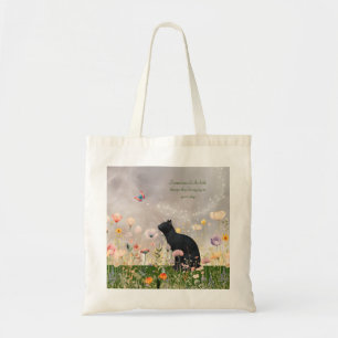Black Cat in Flowers Tote Bag