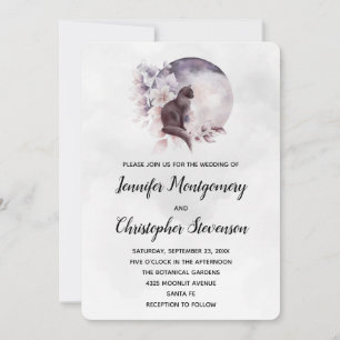 Black Cat in Front of a Full Moon Wedding Invitation