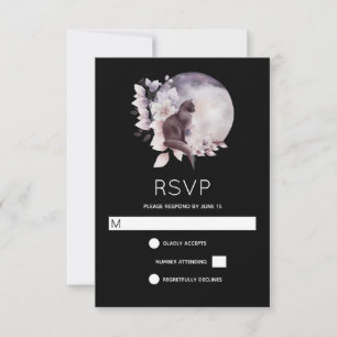 Black Cat in Front of a Magical Full Moon Wedding RSVP Card