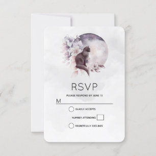 Black Cat in Front of a Magical Full Moon Wedding RSVP Card