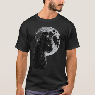 Black Cat In Front of the Full Moon, Pet Animal Ar T-Shirt