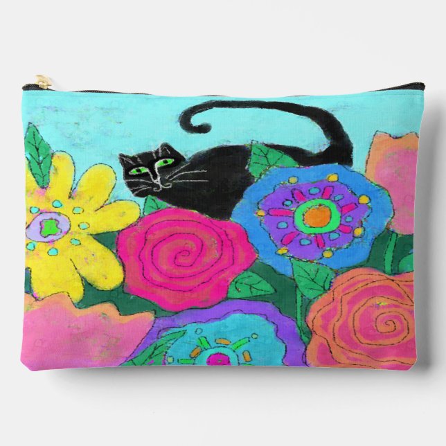 Black Cat in Garden Abstract Art Accessory Pouch (Front)