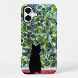 Black Cat in Garden, Pet Art iPhone 16 Plus Case