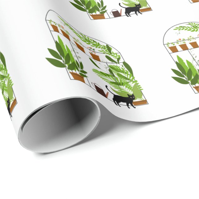 Black Cat in Greenhouse Wrapping Paper (Roll Corner)