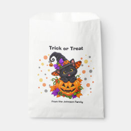 Black Cat in Halloween Pumpkin Custom Favour Bags