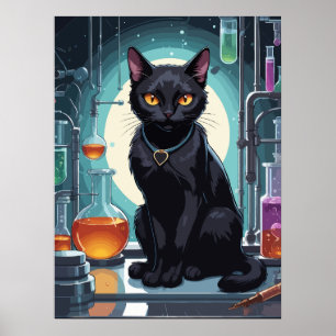 Black Cat in Laboratory Poster