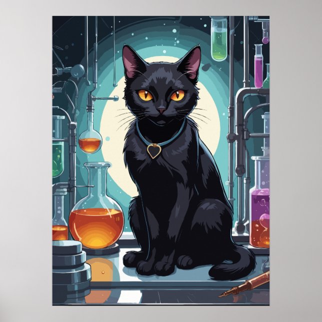 Black Cat in Laboratory Poster (Front)