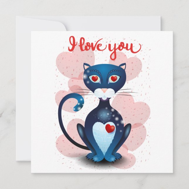 Black cat in Love Holiday Card (Front)