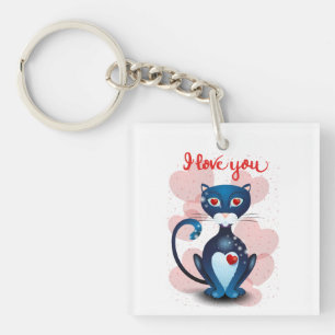 Black cat in Love Key Ring
