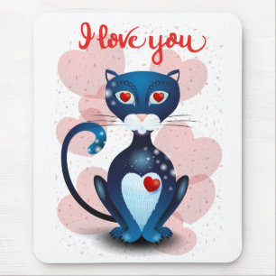 Black cat in Love Mouse Mat