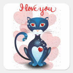 Black cat in Love Square Sticker