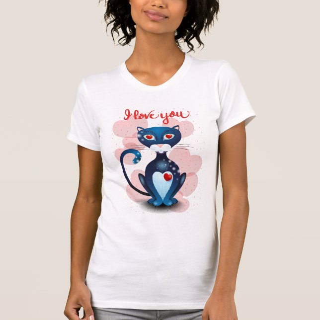 Black cat in Love T-Shirt (Front)