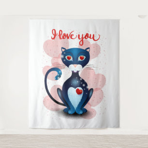 Black cat in Love Tapestry