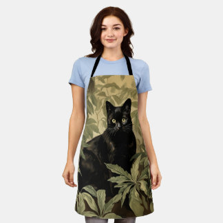 Black Cat in Lush Forest Apron