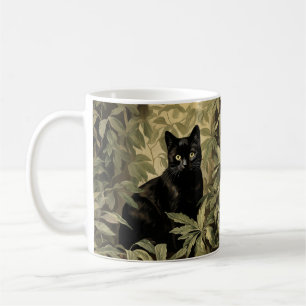 Black Cat in Lush Forest Coffee Mug
