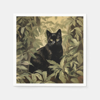 Black Cat in Lush Forest Napkin