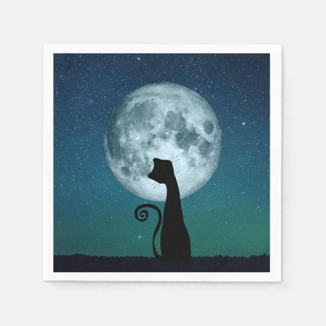 Black Cat in Moonlight Paper Napkins (Front)
