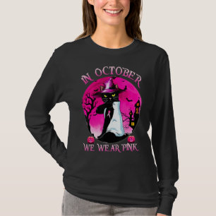 Black Cat In October We Wear Pink Halloween 1 T-Shirt