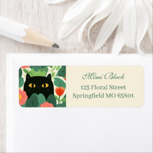 Black Cat In Orange Flower Garden Return Address