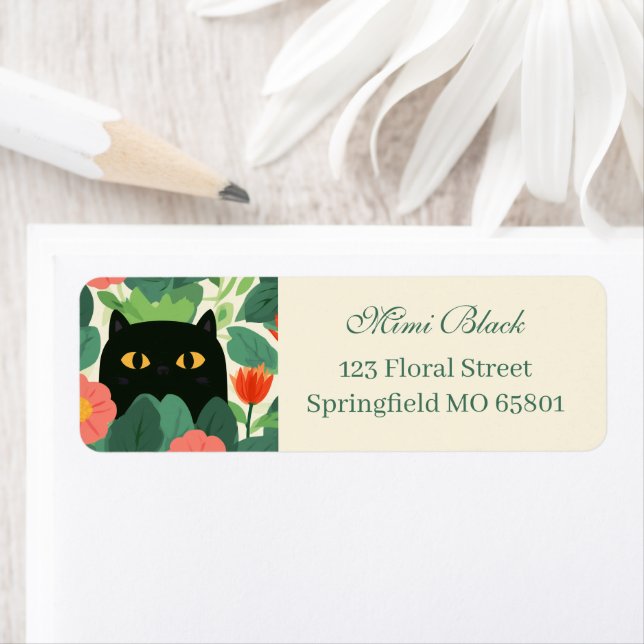 Black Cat In Orange Flower Garden Return Address (Insitu)