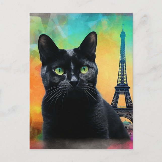 Black Cat in Paris Postcard (Front)