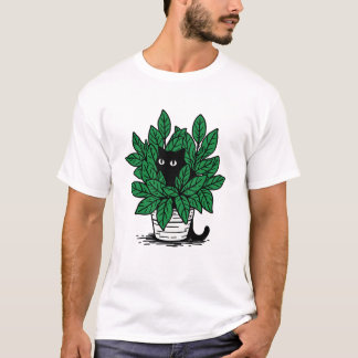 Black Cat in Plant Pot T-Shirt