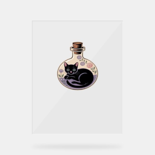 Black Cat in Potion Bottle Classic T-Shirt Acrylic Sign (Front)