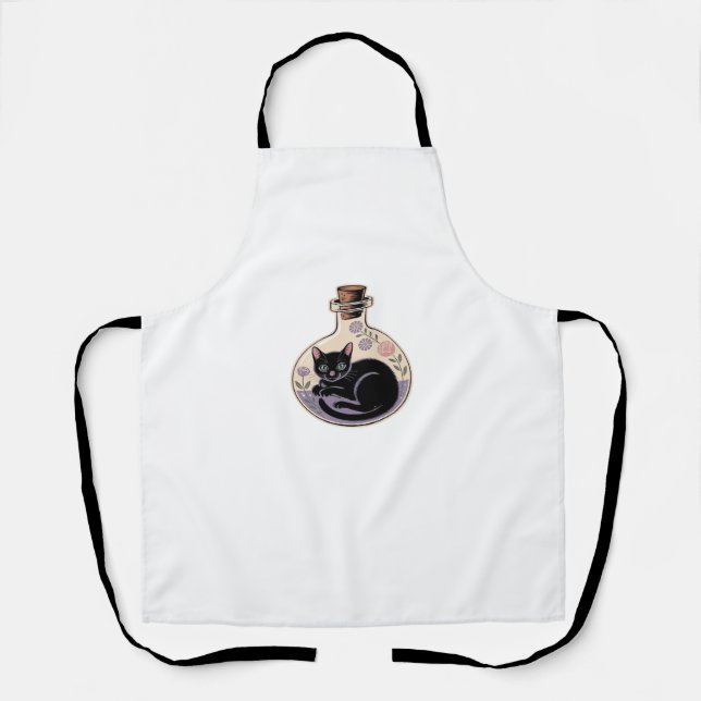 Black Cat in Potion Bottle Classic T-Shirt Apron (Front)