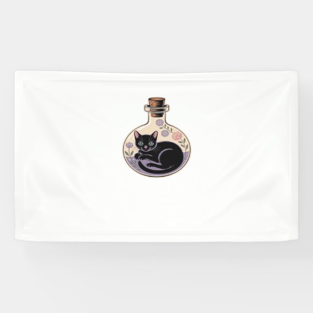 Black Cat in Potion Bottle Classic T-Shirt Banner (Horizontal)