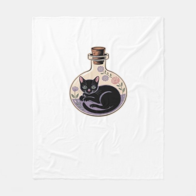 Black Cat in Potion Bottle Classic T-Shirt Fleece Blanket (Front)