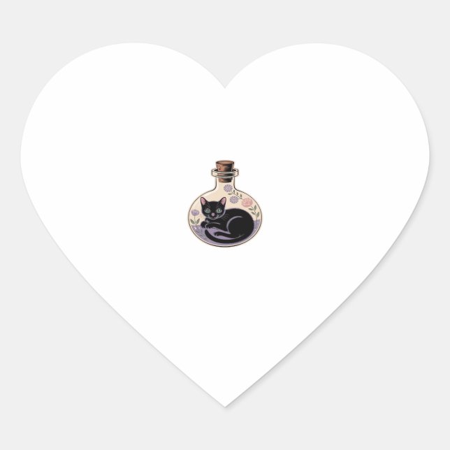 Black Cat in Potion Bottle Classic T-Shirt Heart Sticker (Front)