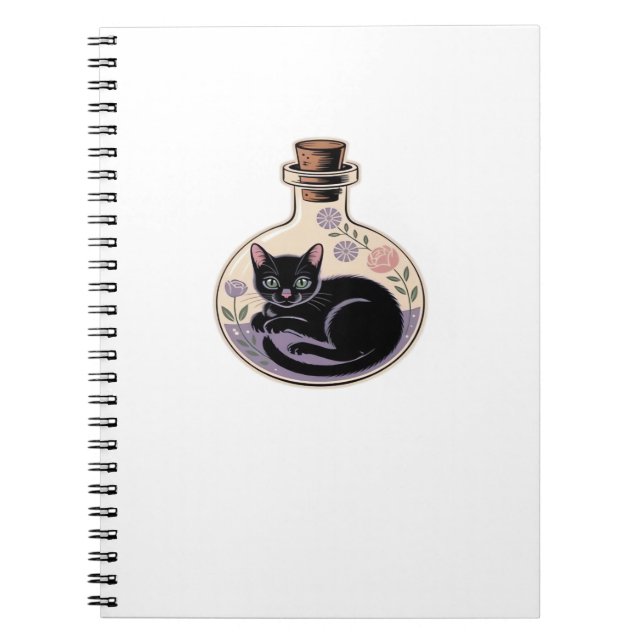 Black Cat in Potion Bottle Classic T-Shirt Notebook (Front)