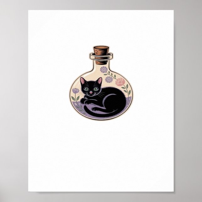 Black Cat in Potion Bottle Classic T-Shirt Poster (Front)