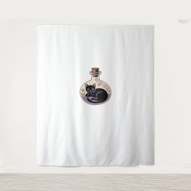 Black Cat in Potion Bottle Classic T-Shirt Tapestry (Front)