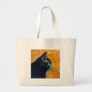 Black Cat in Profile, Tickles Large Tote Bag