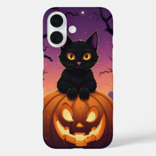 Black Cat in Pumpkin iPhone 16 Case
