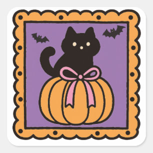 Black Cat in Pumpkin – Cute Halloween Design Square Sticker